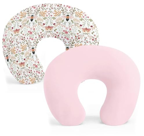 Winmany Paquete de 2 Fundas de Almohada extraíbles para Lactancia, para niños y niñas, cómoda, Transpirable y Lavable, 22.5 x 18 Pulgadas （Mariposas Rosas）