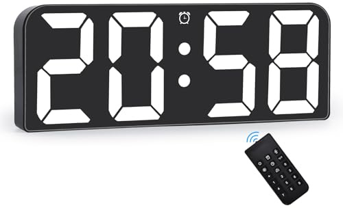 Sukeen Digitaler Wanduhr-Wecker mit Fernbedienung, Digitaluhr mit großer Ziffernanzeige,Schlummerfunktion,12/24Hr geräuschloseTischuhr für Wohnzimmer/Garage/Schule/Lager/Schlafzimmer-Weiße Ziffern