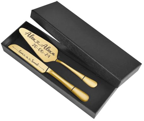 Mandore Designs Personalised Engraved Wedding Cake Server and Slicer Set for Bride & Groom – Customised Names, for Newlyweds, Weddings, Anniversaries, and Special Occasions