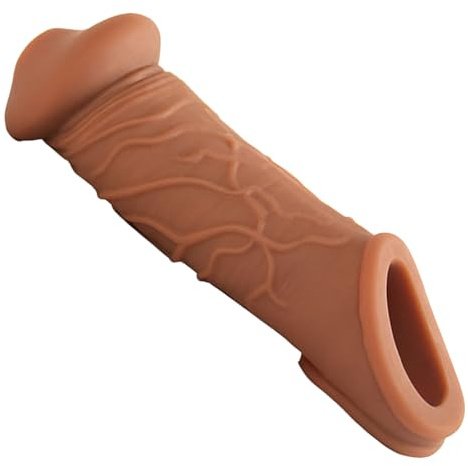 MACQIU Réaliste Gaines pour pénis avec Anneau testiculaire, Gaine de pénis Sex Toys pour éjaculation retardée, Jouets Sexuels Masturbateurs Masculins pour homme couples (Marron)