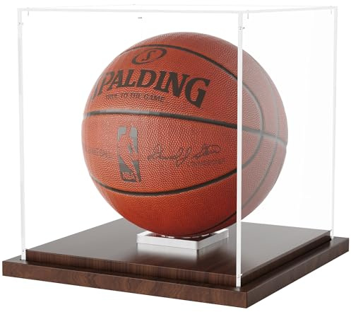 VGMiu Basketball Display Case with Wood Base Clear Acrylic Basketball Case