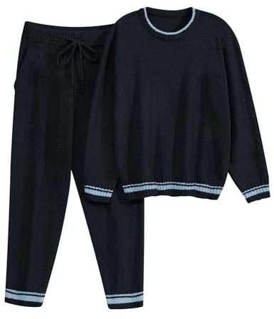 UMIPUBO Mens Pyjamas Set Fleece Pjs Sets 2 Pieces Crew Neck Loungewear Winter Soft Thermal Nightwear with Long Sleeve Top and Bottoms Casual Sleepwear Warm M-XXL (Navy Blue, XL)