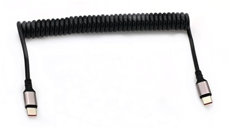 JZK Cable carga rápida USB C a USB C en espiral, cable datos con dos conectores tipo C, cable carga retráctil para coche para iPhone 15 16, para Xiaomi, para Huawei y para Galaxy S24 S23