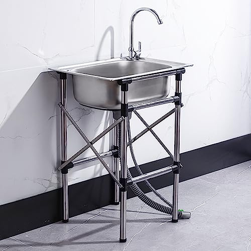 Lavelli da Cucina mobili, lavabo Multifunzione, Vasca Singola, lavello di Servizio Indipendente in Acciaio Inox, Stazione lavamani Portatile con Rubinetto, per Lavanderia, Bar, Negozio (47x3