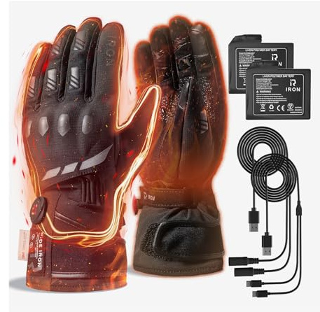 RIDEIRON Beheizbare Motorradhandschuhe, CE-Zertifiziert, Touchscreen | Fingerspitzenheizung, 3 Stufen, Smart-Modus, Akku, wasserdicht und reflektierend, für Motorrad und Winter, Modell: MG7502H