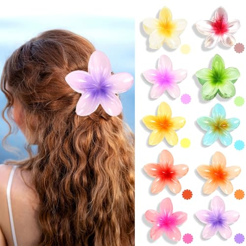 10 pinzas para el cabello de plástico, flores coloridas, grandes flores, para mujer, gruesas y delgadas