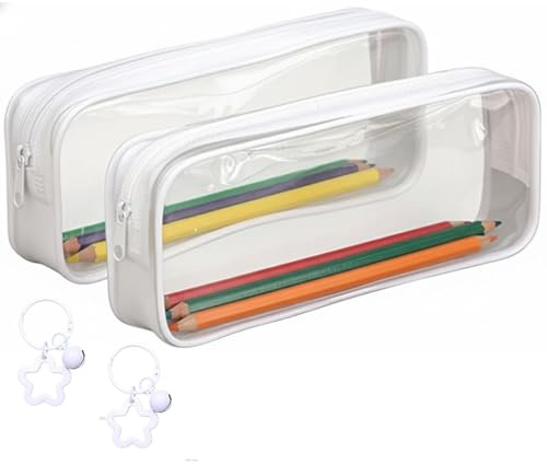 RubyTint Transparent Pencil Case with White Zipper - Large Capacity Clear PVC Stationery Organizer for School, Office, Travel Supplies, Writing Instruments, Art Supplies, and Desk Storage
