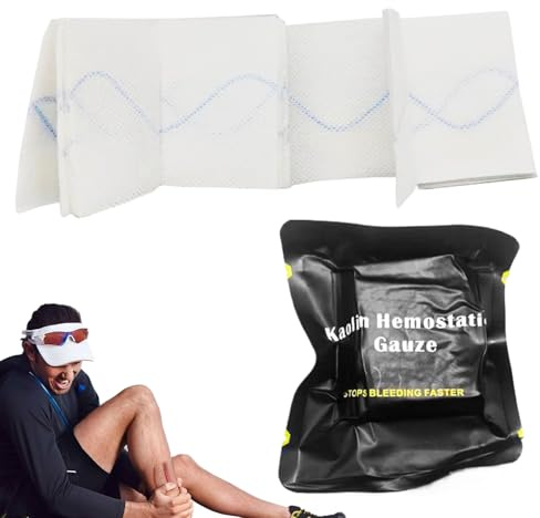 Gasa hemostática para la coagulación sanguínea - y acción absorbente - portátil y ligera - 150 x 7,5 cm/370 x 7,5 cm - para exteriores, viajes, camping, fitness