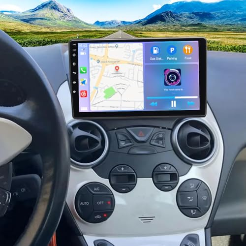 4+64G Android 14 2 DIN Autoradio Für Ford Ka 2008-2014 mit kabellosem Carplay Android Auto Doppel Din Radio 9 Zoll Touchscreen mit GPS Navi WiFi Bluetooth FM/RDS Radio SWC Rückfahrkamera Mikrofon