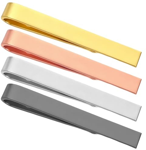 GAZIL 4-pack Slipsnålar i Mässing för Herr, Matta Slipsklämmor i Silver, Guld, Gunmesh & Roséguld, Klassiska Accessoarer för Business och Bröllop