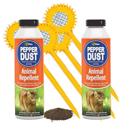 Perfect Blendz Katzenschreck für Gärten UK – 2 x Vitax Pfefferstaub, 225 g, mit kostenlosen reflektierenden Blumen- und Vogelschrecken