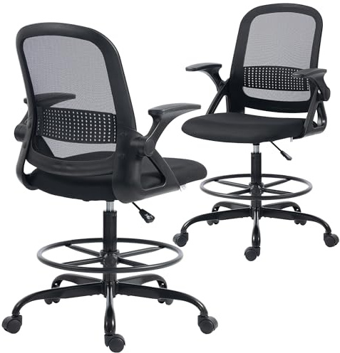 HOMCOM Sedia da Ufficio Ergonomica, Sedia a Rete Girevole, Altezza e Anello Poggiapiedi Regolabile, Poltrona per Scrivania con Supporto Lombare e Braccioli Ribaltabili per Casa, Capacità 120kg, Nero