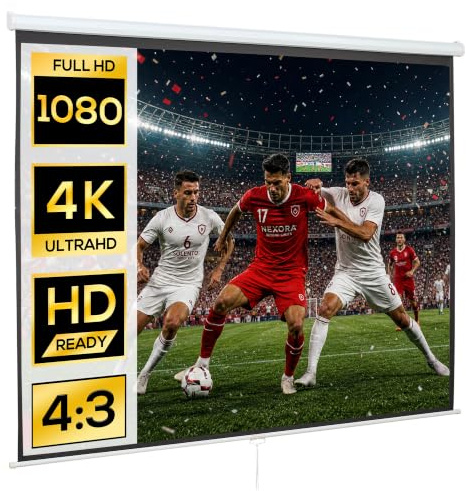 HOMCOM Écran de Projection 120 4:3 HD 4K avec Boîtier 244 x 183 cm Blanc | Écran Vidéoprojecteur, Boîtier en Métal, Hauteur Réglable Manuellement, pour Cinéma Maison, Bureau, Voyage