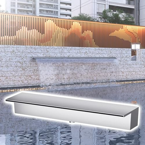 Stålfritt dammöverflöde-vattenfall – 180 cm (74,8 tum) stort svart/silver vattenspel för utomhusbruk, komplett med tillbehör, för en fantastisk trädgårdsdekoration