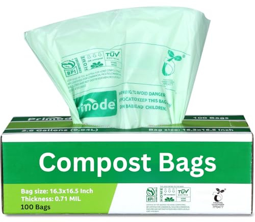 Compost Bags, Compostable Trash Bags 2.6 Gallon Compostable Bags 100 Count Small Compost Bags for Countertop bin Extra Thick 0.71 Mil. ASTM D6400 Certified By BPI and TÜV AUSTRIA