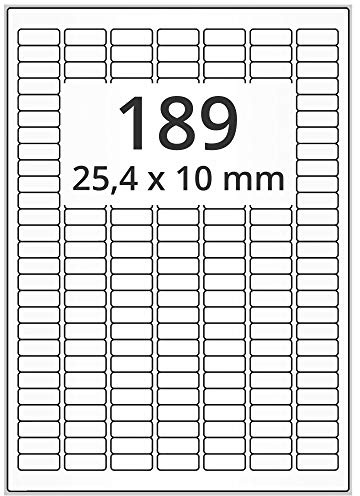 Labelident ablösbare Universal-Etiketten 25,4 x 10 mm weiß - 189 Etiketten pro A4-Bogen - (18.900 auf 100 DIN A4 Bögen) - für Laser- & Inkjetdrucker