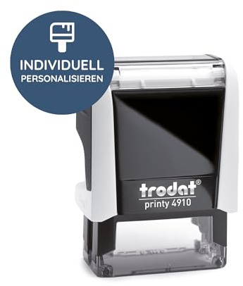 STEMPEL-FABRIK Trodat Printy 4910 Textstempel 26x9 mm, 3 Zeilen, Weiss | kompakter Trodat Selbstfärber mit Wunschtext – für Namenszug & Kurztext, austauschbares Stempelkissen