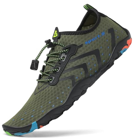 SAGUARO Badeschuhe Herren Wasserschuhe Männer Strandschuhe Damen Aquaschuhe Neoprenschuhe rutschfeste Schwimmschuhe Olivgrün 46 EU