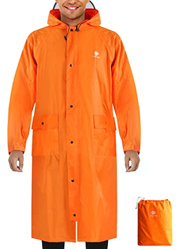 Anyoo Vattentät regnponcho för cykling, bärbar lätt regnjacka med huva, kompakt regncape, återanvändbar, unisex, för backpacking och camping utomhus, en storlek passar alla, apelsin, one size