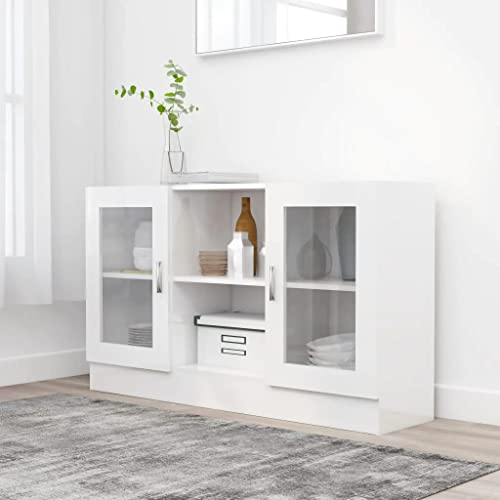 vidaXL Vitrinenschrank Sideboard Kommode Anrichte Vitrine Schrank Beistellschrank Mehrzweckschrank Hochglanz-Weiß 120x30,5x70cm Holzwerkstoff