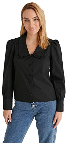 NA-KD Mujer Collar Detail Shirt, Black, EU 38