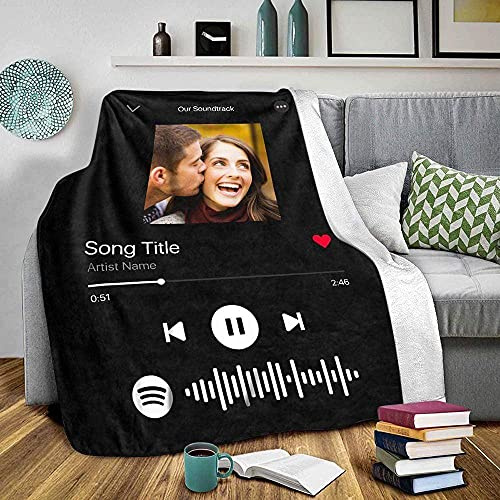 Personalisierte Fotodecke mit Spotify Code Musik Bedrucken Weich aus Fleece Dick Warm Flauschig Kuscheldecke für Wohn Bild Selbst Gestalten Geschenk für Baby Mutter Vater Hund Geburtstag Weihnachten