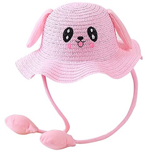 Doublehero Hut Baby Sommer, Kinderhut mit beweglichen Ohren, niedlichen Kaninchen, Sonnenschutz Strohhut im Freien, UV Schutz Hut Baby Mädchen Junge Hut