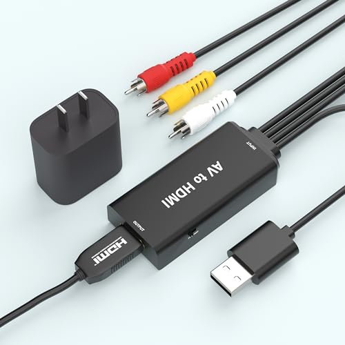TLsiwio 1080P AV Cinch zu HDMI Konverter mit Cinch-Adapter, AV Composite to HDMI Video Converter Unterstützung von PAL/NTSC für PS2 SNES N64 VHS VCR DVD
