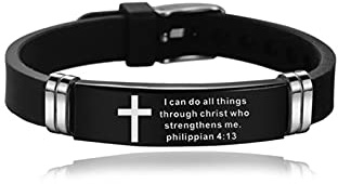 KunBead Jewelry Mens Cross Religious Christian Silicone Engraved Bracelet Wristbands with Scripture Quote Bible Verse Inspiring Gift for Women