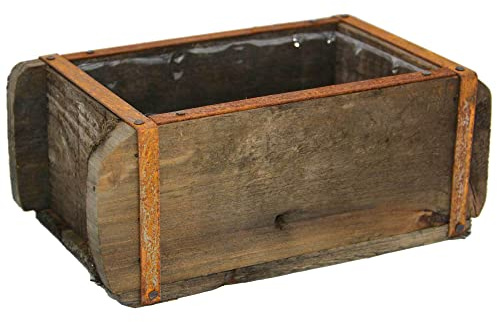 UNUS Garden alte Ziegelform Holz, Pflanzgefäß mit Kunststoffeinsatz, Vintage Holzkiste mit Metallbeschlägen, Aufbewahrungsbox 22x12x9cm