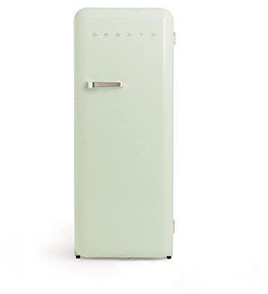 CREATE / RETRO FRIDGE 150 SILVER/Frigorífico verde pastel maneta plata con congelador 281L / 102W, bajo consumo, diseño vintage, 150cm, 3 estantes, regulador temperatura, botellero, 60x60x150cm