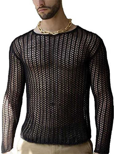 kewing Camiseta de Rejilla Transparente de Malla para Hombre Camisetas de Rejilla Transparentes a la Moda Camisetas Transparentes de Malla para Club Nocturno