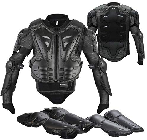 JUSTDOLIFE Stück Motorrad Schutz Jacke,Kinder Motorrad rüstung mit Knieschoner Ellbogenschoner Brustpanzer Racing für Outdoor Sport - 4/6/8/10/12/14 Jahre (Schwarz)