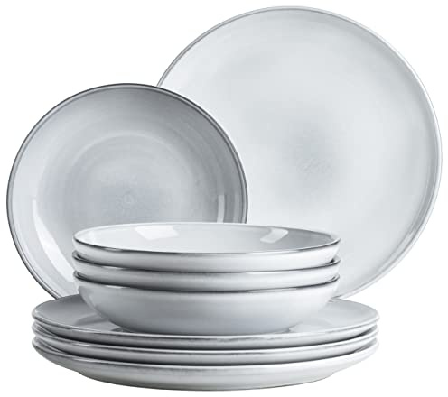 MÄSER Serie Livio - Set di piatti per 4 persone con piatti piani e piatti fondi in moderna forma nordica, servizio da tavola 8 pezzi, gres, blu ghiaccio