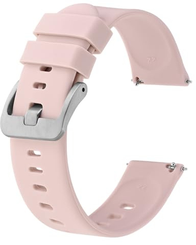 BISONSTRAP Silikon Uhrenarmband, Leichtgewicht Uhrenarmbänder mit Schnellverschluss, 20mm, Rosa mit Silberner Schnalle