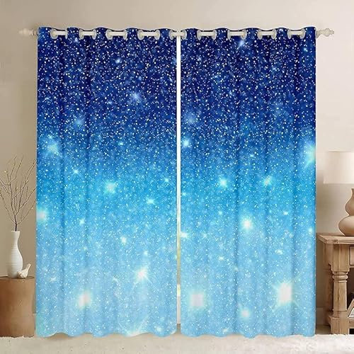 Gardinen Blickdicht Blau Sterne - Verdunkelungsvorhang Thermogardine mit Ösen - Verdunklung Schlaufengardinen für Wohnzimmer Schlafzimmer Kinderzimmer 2er Set 245x140 cm(HxB)