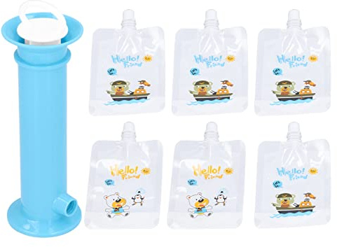 TANGLI Squeeze Station Beutel, Babynahrung Squeeze Station mit 6 wiederverwendbaren Squeeze Beuteln, Kleinkind Obst Squeeze Püree Füller Baby Feeder, tragbare Säuglingsnahrungsmaschine (Blau)