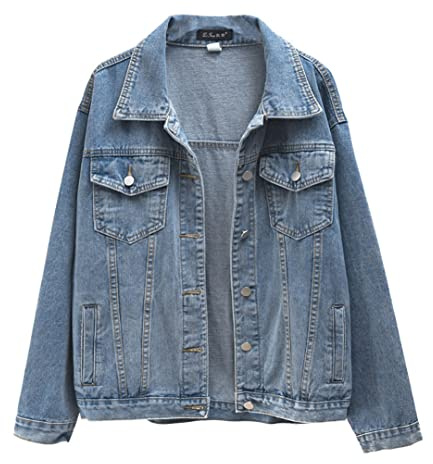 HEYDHSDC Damen Winter Oversize Denim Jacke Langarm Umlegekragen Herbst Lose Jeans Oberbekleidung, blau, 52