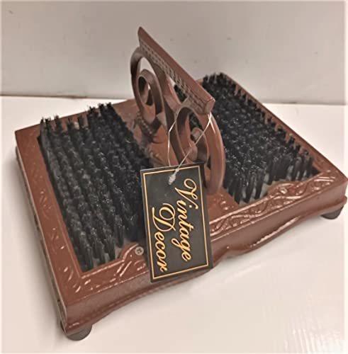 AuraHome® Cast Iron Bronze Boot Scraper with Stiff Nylon Bristles effectively removes mud, Welly Boot Remover & Cleaner, Brush for Muddy Boots Heavy Duty 3.4KG Non Slip Rubber Feet (26cm W x 20cm D)