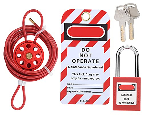 Cadenas De Sécurité,Verrouillage du Câble De Verrouillage, Câble De Sécurité En Acier, Cadenas De Verrouillage, Isolation Réglable Universelle Pour la Sécurité De L'isolation De L'énergie Rouge de la