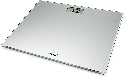 Korona 73232 Martha Glaswaage XXL silber | Extra breite Wiegefläche 40 cm | Digitale Körperwaage aus Glas | 200 kg Tragkraft | 100 Gramm Einteilung