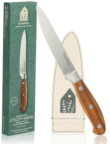 Bloomhouse - Two Time Oprah's Favorite Things Winner - 5 Utility Boning Kitchen Knife German Stainless Steel Blade w/Forged Italian Olive Wood Handle Full Tang for Meat Poultry & Precision Cutting