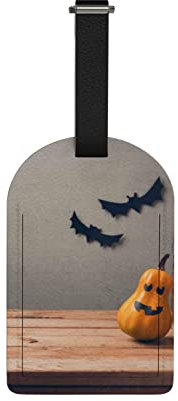 Gepäckanhänger Tasche Fall mit Privatsphäre Abdeckung für Reisekoffer 1 Packung Halloween Dekoration auf dem Tisch PU Leder Gepäckanhänger Name ID Label Identifiers