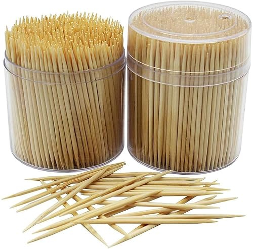 Avasee 800 palillos redondos grandes de bambú de 6,5 cm, palillos de dientes de madera en caja de almacenamiento, púas de doble cara para dental, recogida de dientes, bufé de fiesta, palillos de