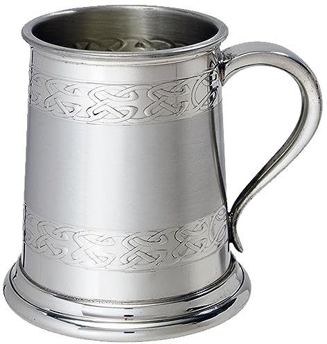 I LUV LTD Zinn Krug Halbes Pint Doppelt Geprägtes Keltisches Band Oben und Unten am Körper Schwanengriff Rein Bier Krug Personalisierte Geschenke für Männer und Frauen