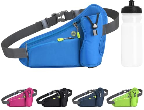 Tyuodna Laufgürtel Handy,Gürteltasche mit Flaschenhalter,Running Belt,Bauchtasche für Trinkflasche,Verstellbar Hüfttasche Damen und Herren,Trinkgürtel für Jogging (Blau+600ml Wasserflasche)