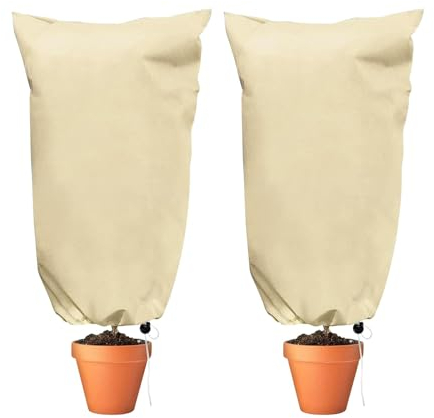 HOUSINN Copertura per Piante Invernali, 2 Pezzi Protezione Invernale per Piante con Coulisse, Cappuccio Protezione Piante in Tessuto Non Tessuto dal Freddo per Arbusti e Alberi, 120x80 cm