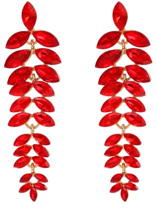 FDEETY Blatt Kristall Ohrringe Hängend Lang Tropfen Ohrhänger Elegant Schmuck Damen Accessoire Hochzeit Abend Statement