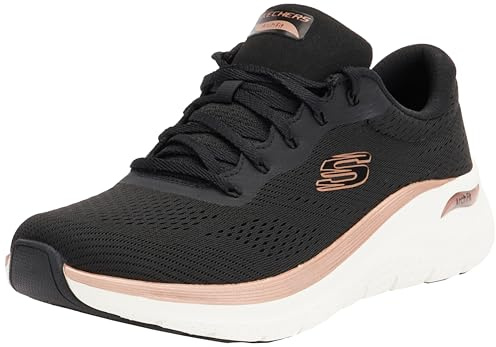 Skechers Women's Arch Fit 2.0 Glow The Distance Slip-On Sneakers, Black Mesh/Rose Gold Trim, 8 UK