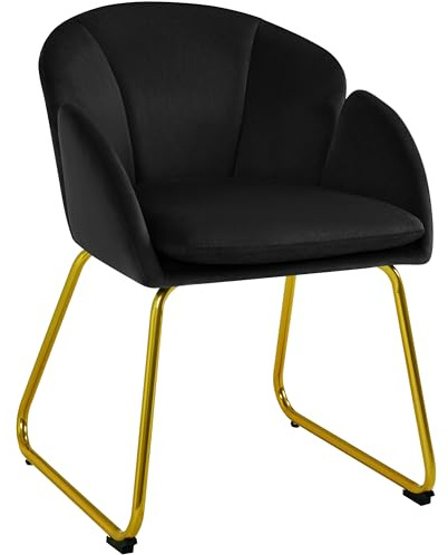 Yaheetech Fauteuil de Chambre à Coucher Salon Rembourré Haut Moderne Ergonomique en Velours avec Dossier Circulaire, Accoudoirs, Pieds en Métal, Charge 136 kg Noir